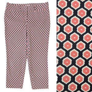 LOFT Marisa Riviera Pant Blue Pink Geo Pattern Cropped Relaxed Fit Colorful